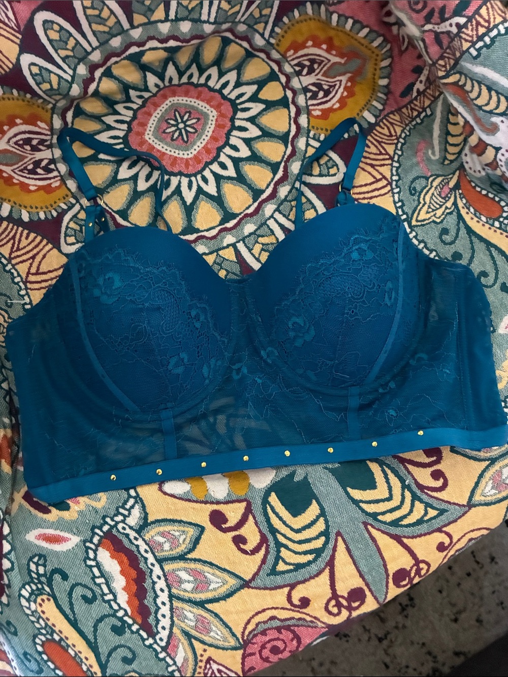 Gutter Teal Lace Longline Bustier Bra - Sz 2X NWOT